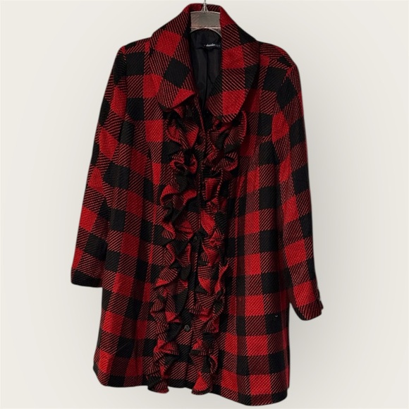 Denim 24/7 Jackets & Blazers - Denim 24/7 Red and Black Plaid Pea Coat